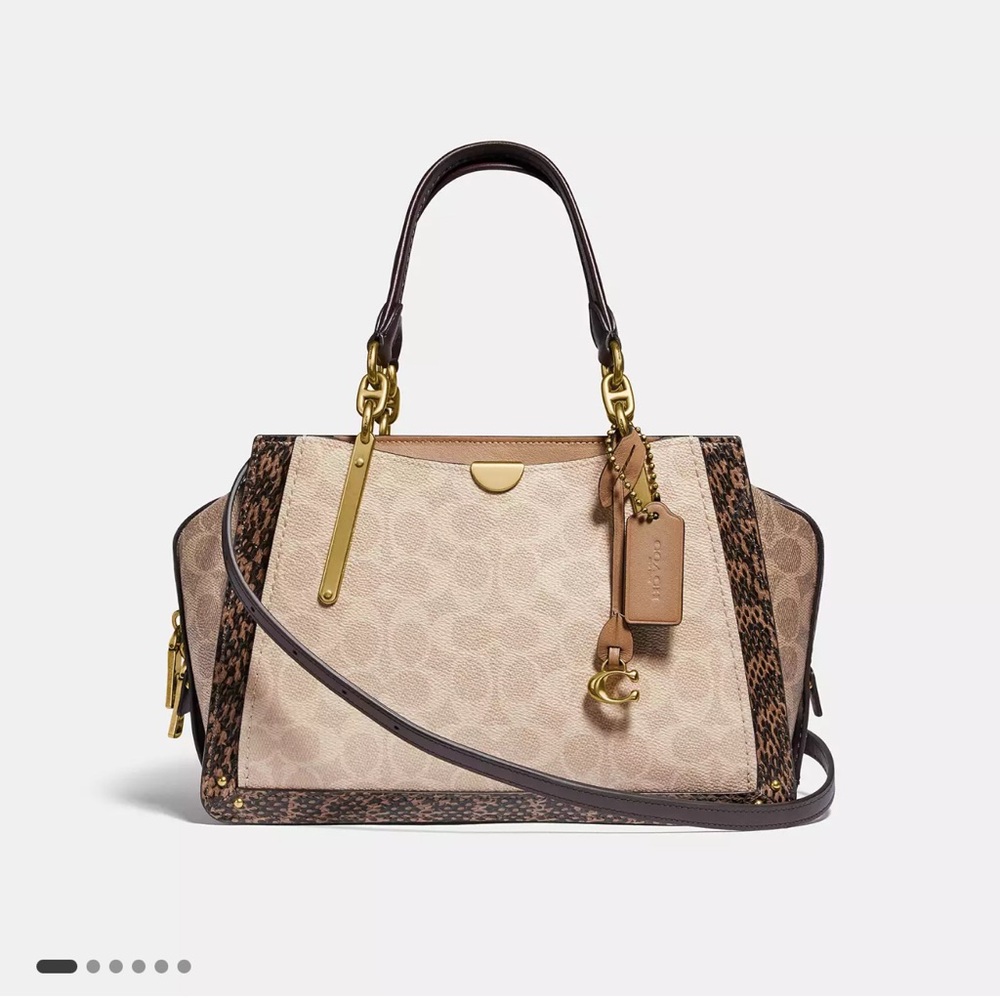 Coach Dreamer In Blocked Signature Canvas With Snakeskin Detail Gold Accents